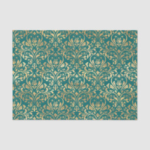 Ornate Teal and Gold Foil Tissue Paper