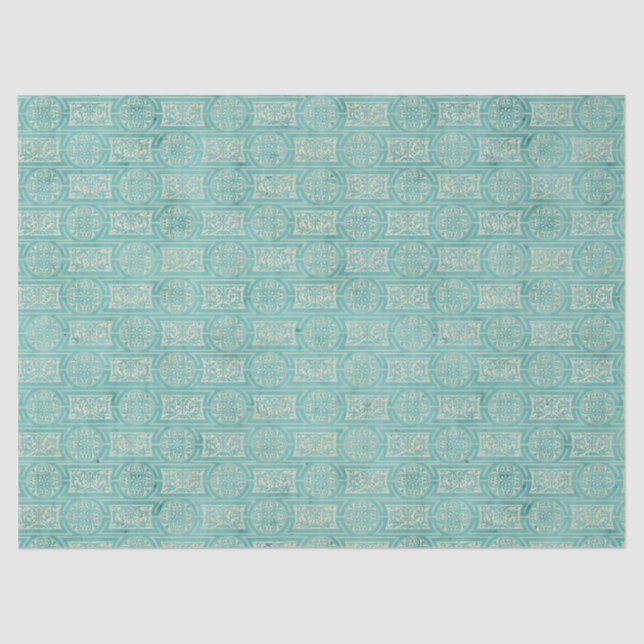 Ornate Teal Circles and Rectangles Decoupage Tissue Paper (Front)