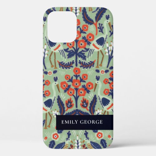 Ornate Teal Navy Classy Floral Peacock Pattern iPhone 12 Case