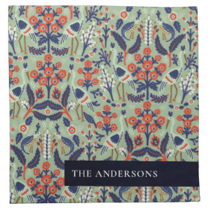 Ornate Teal Navy Classy Floral Peacock Pattern Cloth Napkin