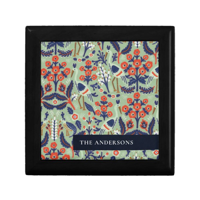 Ornate Teal Navy Classy Floral Peacock Pattern Gift Box (Front)