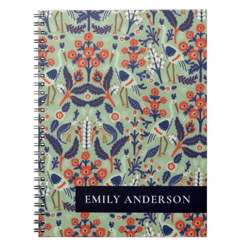 Ornate Teal Navy Classy Floral Peacock Pattern Notebook