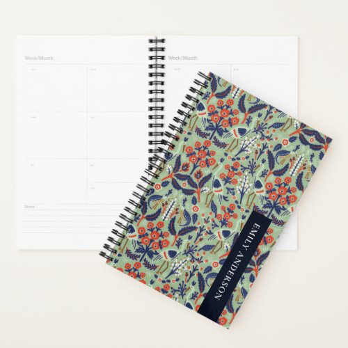Ornate Teal Navy Classy Floral Peacock Pattern Planner