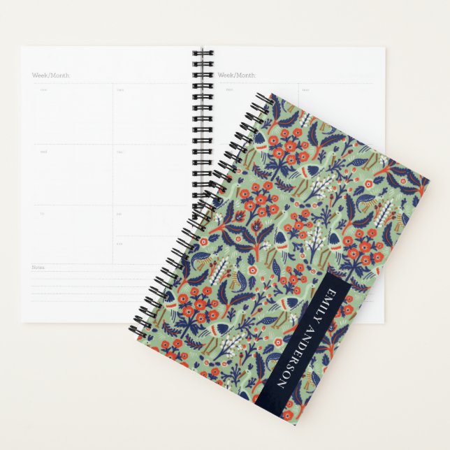 Ornate Teal Navy Classy Floral Peacock Pattern Planner (Display)