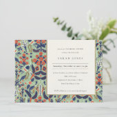 Ornate Teal Navy Floral Peacock Bridal Shower Invitation (Standing Front)
