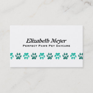 Ornate Teal Paw Print Pattern in Teal Business Card