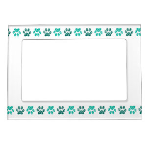 Ornate Teal Paw Print Pattern in Teal Magnetic Photo Frame