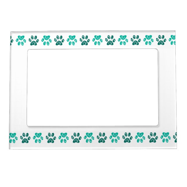 Ornate Teal Paw Print Pattern in Teal Magnetic Photo Frame (Front)