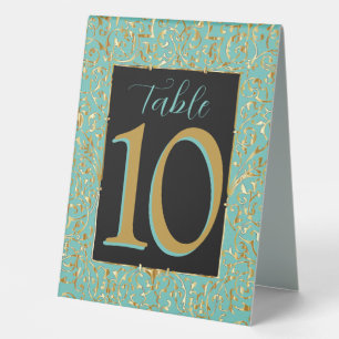 Ornate Teal Table Number Table Tent Sign