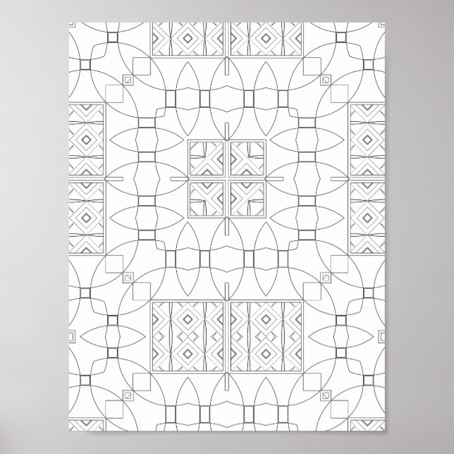 Ornate Tile Pattern Coloring Page Symmetry Design Poster (Front)