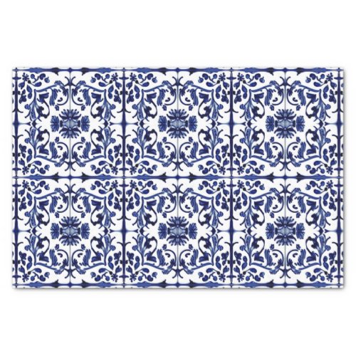 Ornate Tiles Blue on White Historic Traditional Tissue Paper