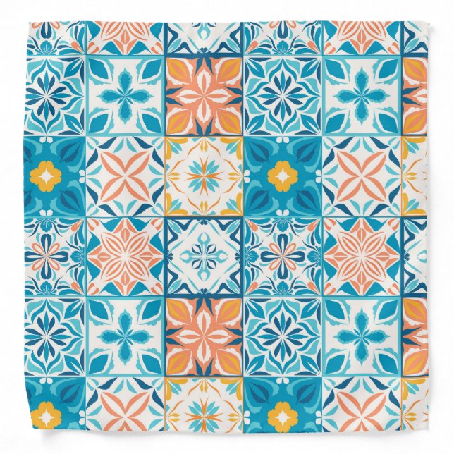 Ornate tiles in blue and orange bandana (Front)
