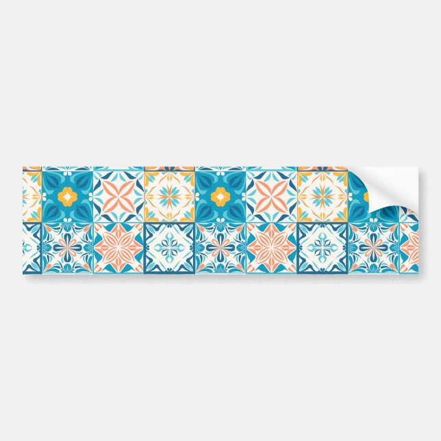 Ornate tiles in blue and orange bumper sticker (Front)