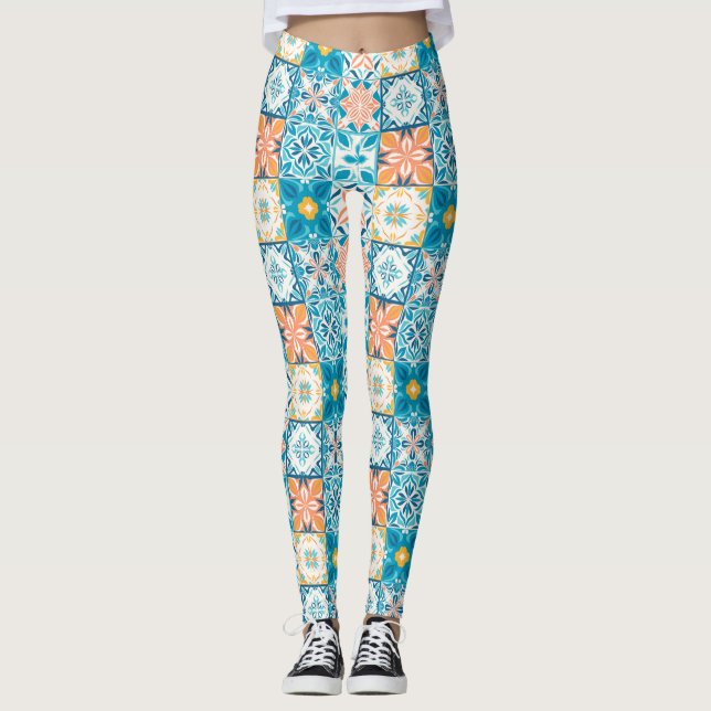 Ornate tiles in blue and orange leggings (Front)
