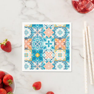 Ornate tiles in blue and orange napkins