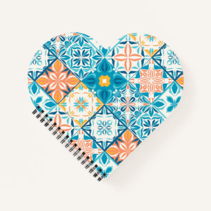 Ornate tiles in blue and orange notebook