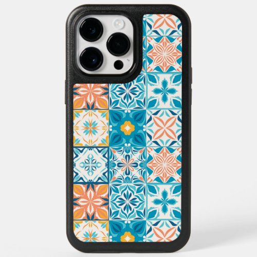 Ornate tiles in blue and orange OtterBox iPhone 14 pro max case