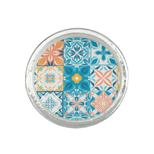 Ornate tiles in blue and orange ring
