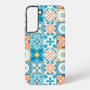 Ornate tiles in blue and orange samsung galaxy s22+ case