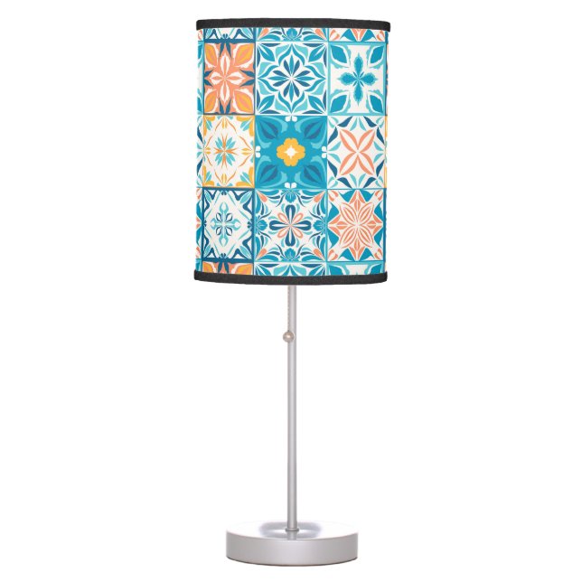 Ornate tiles in blue and orange table lamp (Front)