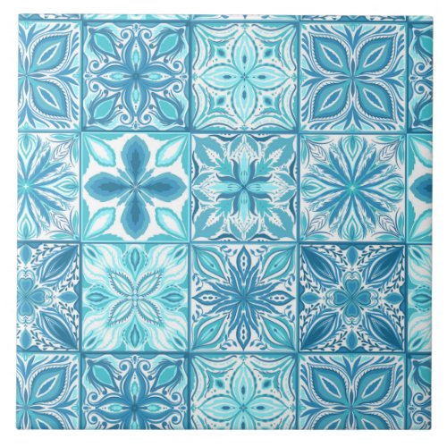 Ornate tiles in blue and white