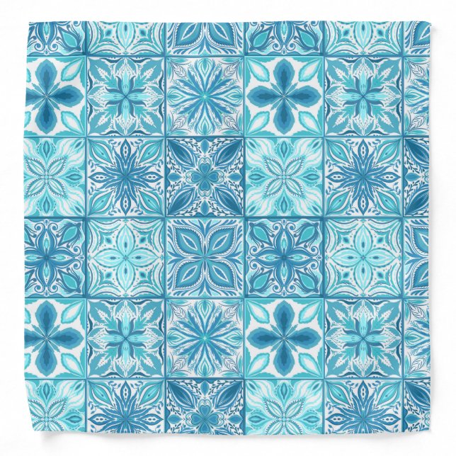 Ornate tiles in blue and white bandana (Front)
