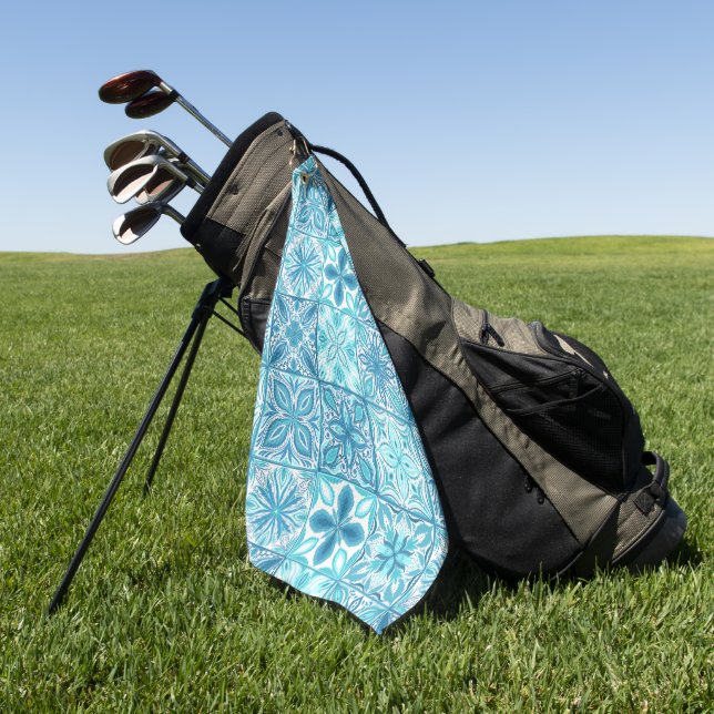 Ornate tiles in blue and white golf towel (Green)