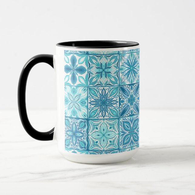 Ornate tiles in blue and white mug (Left)