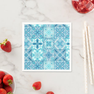Ornate tiles in blue and white napkins