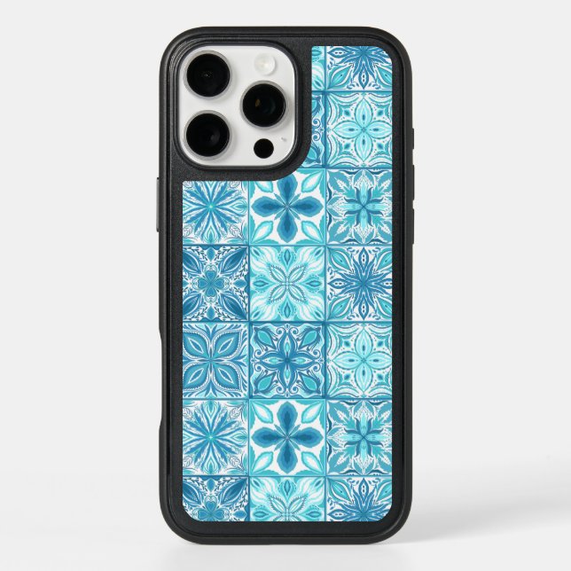 Ornate tiles in blue and white otterbox iPhone case (Back)