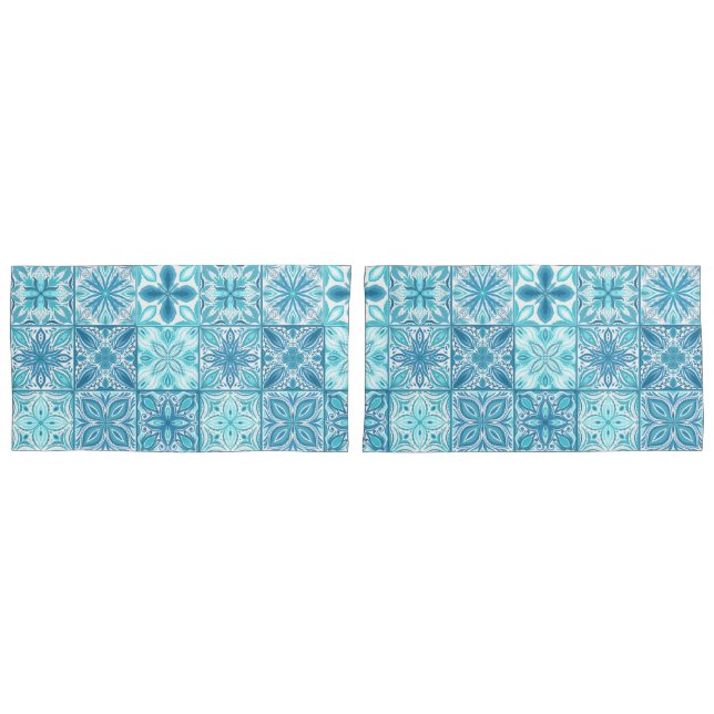 Ornate tiles in blue and white pillow case (Front-Set)