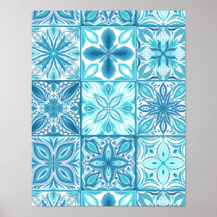 Ornate tiles in blue and white poster