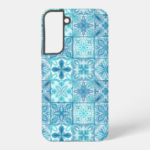 Ornate tiles in blue and white samsung galaxy s22+ case