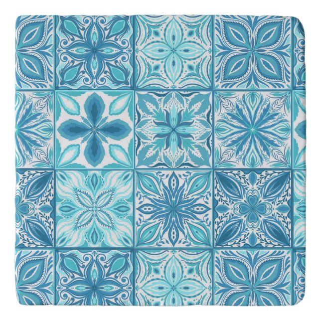Ornate tiles in blue and white trivet (Front)
