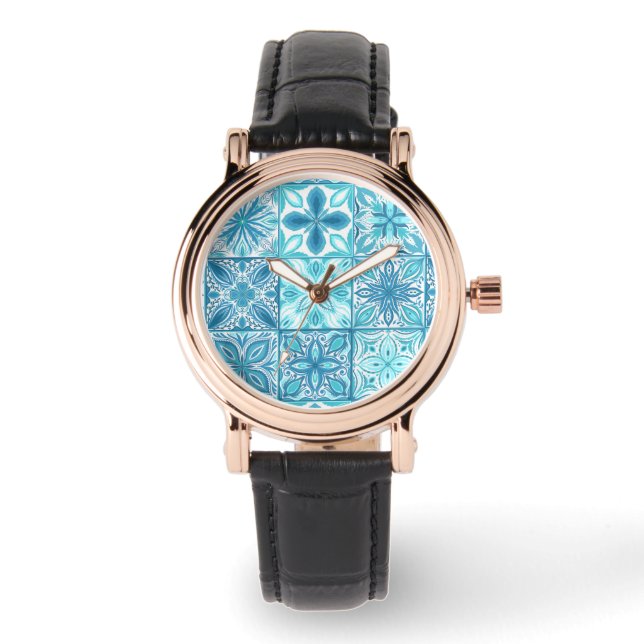 Ornate tiles in blue and white watch (Front)