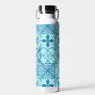Ornate tiles in blue and white water bottle