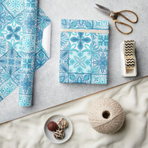 Ornate tiles in blue and white wrapping paper