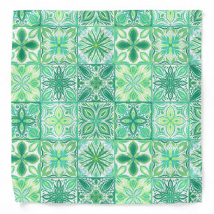 Ornate tiles in green and white bandana
