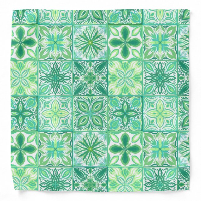 Ornate tiles in green and white bandana (Front)