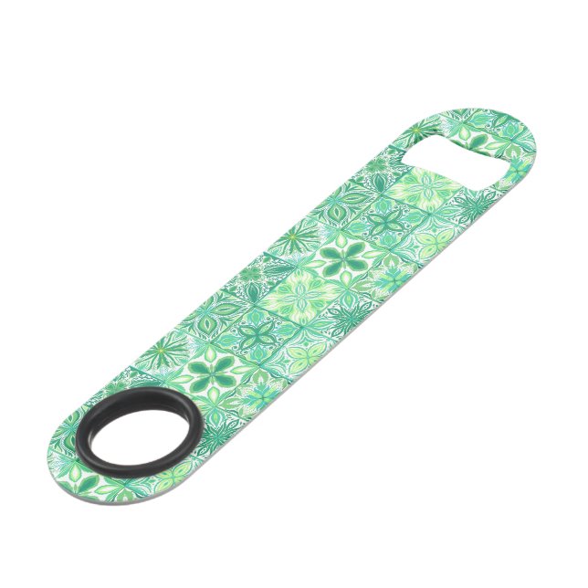 Ornate tiles in green and white bar key (Front Angled)