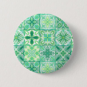 Ornate tiles in green and white button