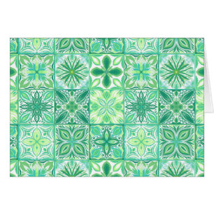 Ornate tiles in green and white cards