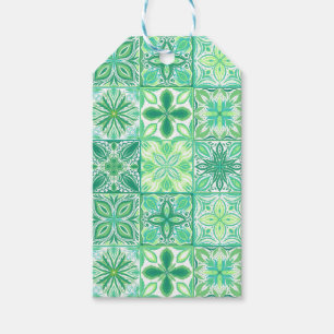 Ornate tiles in green and white gift tags
