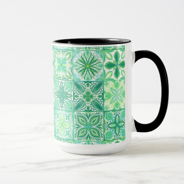 Ornate tiles in green and white mug (Right)