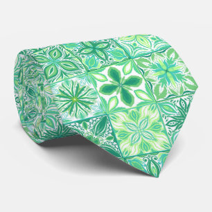Ornate tiles in green and white neck tie