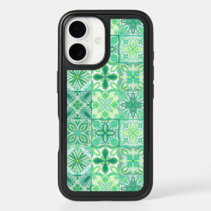 Ornate tiles in green and white iPhone 16 case