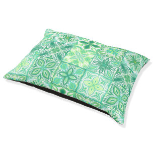 Ornate tiles in green and white pet bed