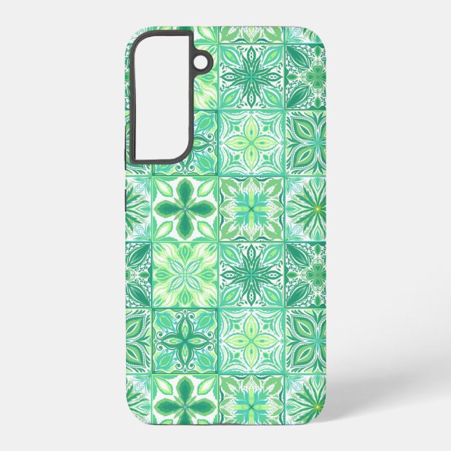 Ornate tiles in green and white samsung galaxy case (Back)