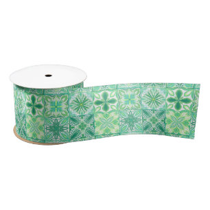 Ornate tiles in green and white satin ribbon