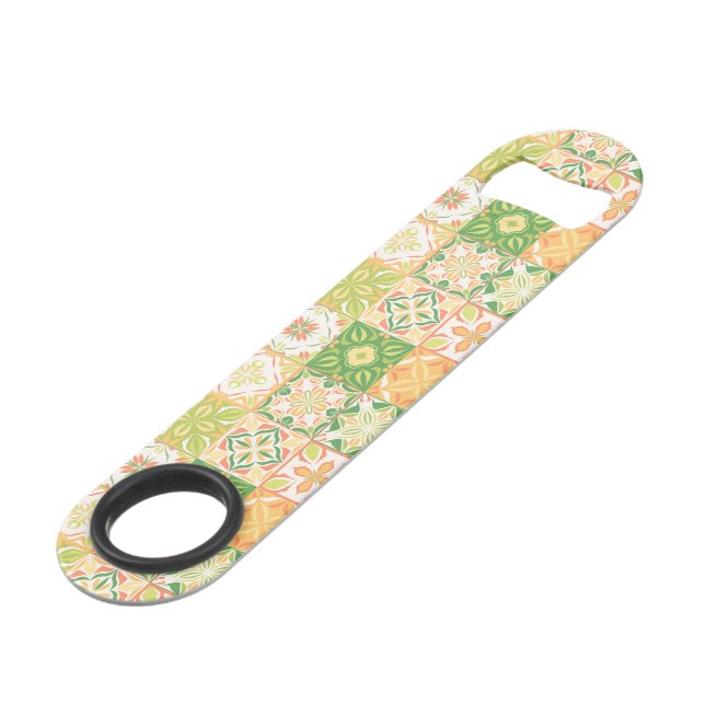 Ornate tiles in green and yellow bar key (Front Angled)